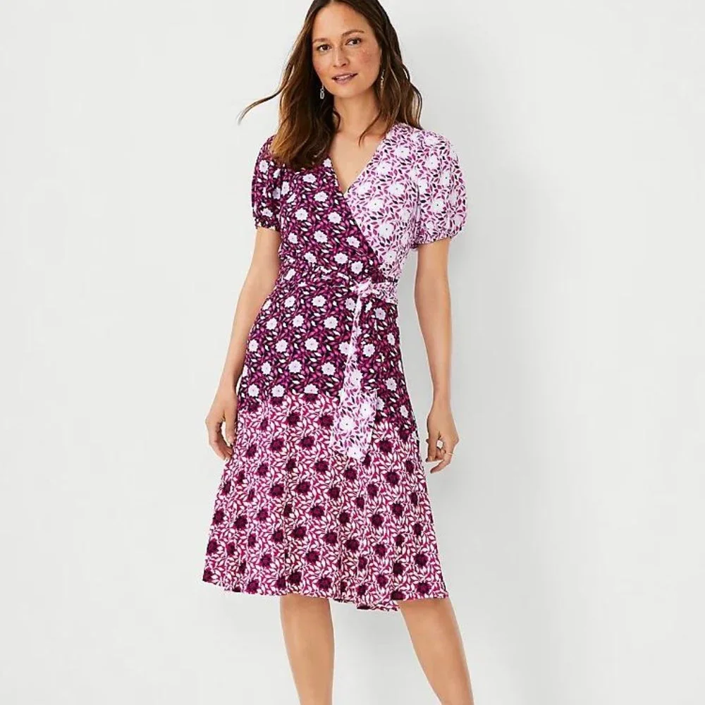 Ann Taylor Mixed Floral Wrap Midi Dress New - Picture 1 of 3